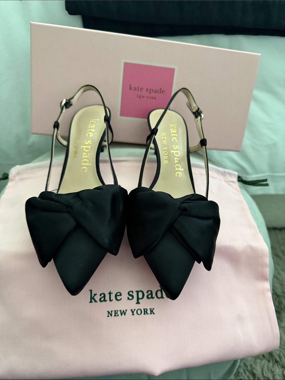 kate spade Black Pointed-Toe Slingback Mules with Bow - Picture 2 of 11